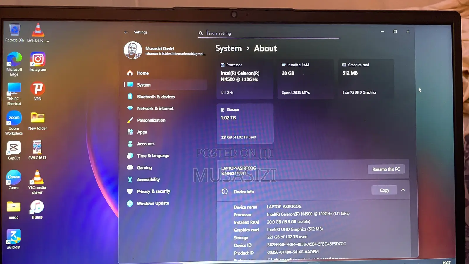 Laptop Lenovo IdeaPad 1 20GB Intel Celeron SSD 1T