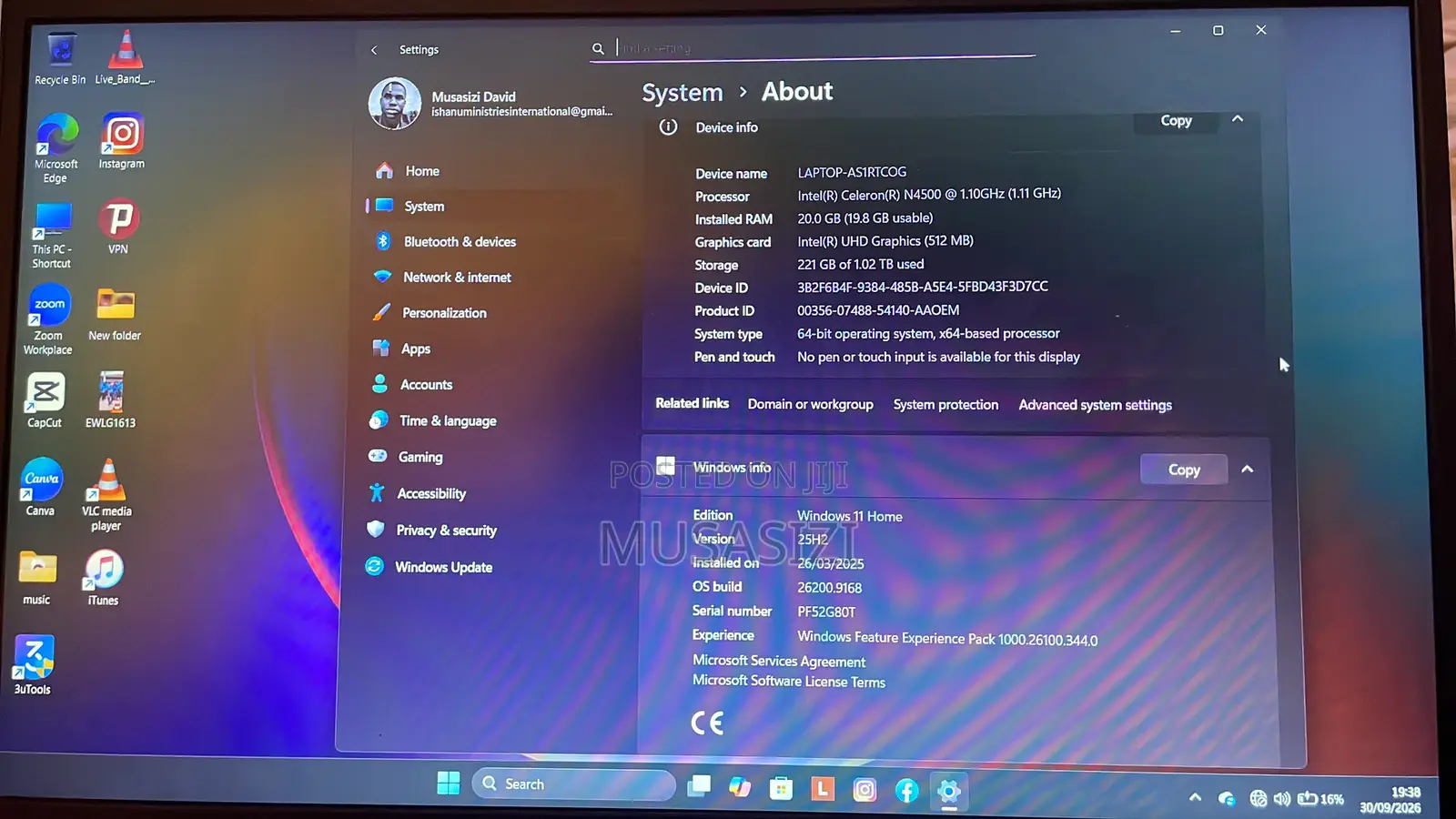 Laptop Lenovo IdeaPad 1 20GB Intel Celeron SSD 1T