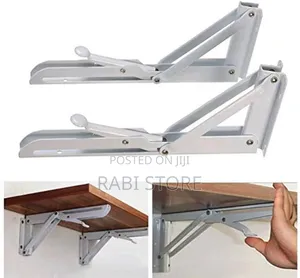 White Metal Heavy-Duty Folding Shelf Brackets-Pair