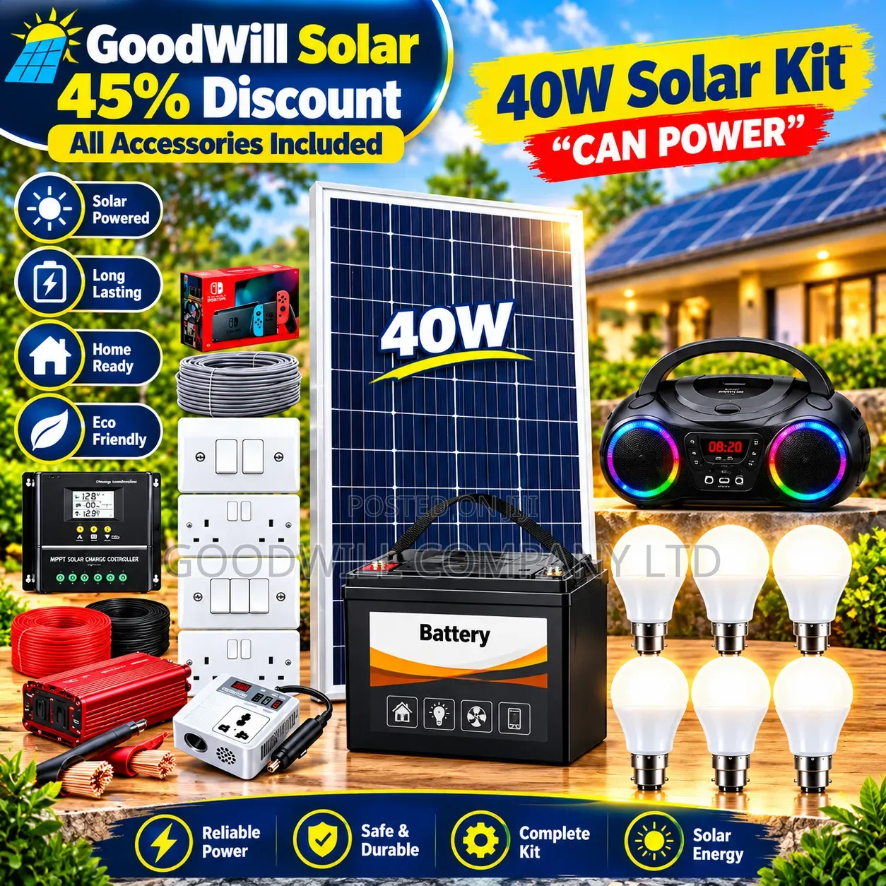 40w Clean Energy Solar System Full Kit