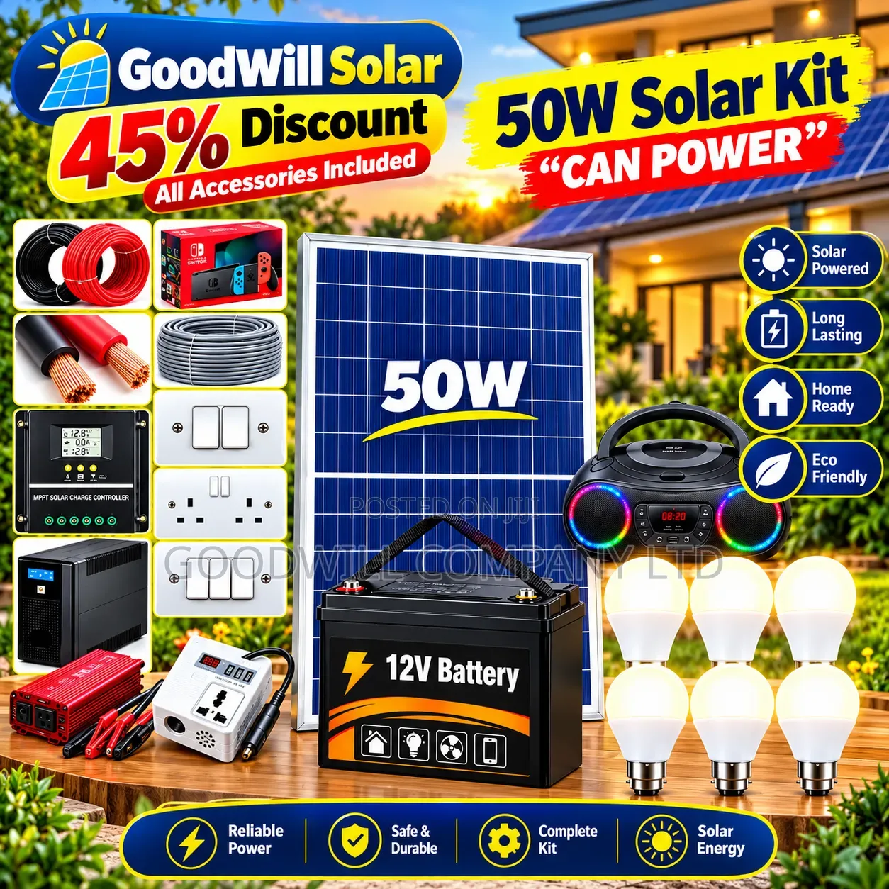 50w Clean Energy Solar System Full Kit