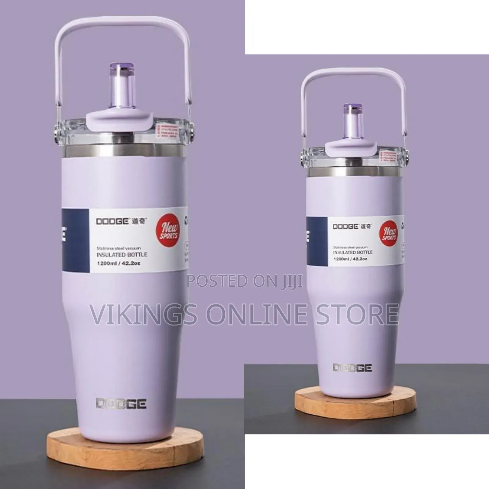 Purple Dodge Insulated Vacuum Tumbler With a Built-in Handle, Straw