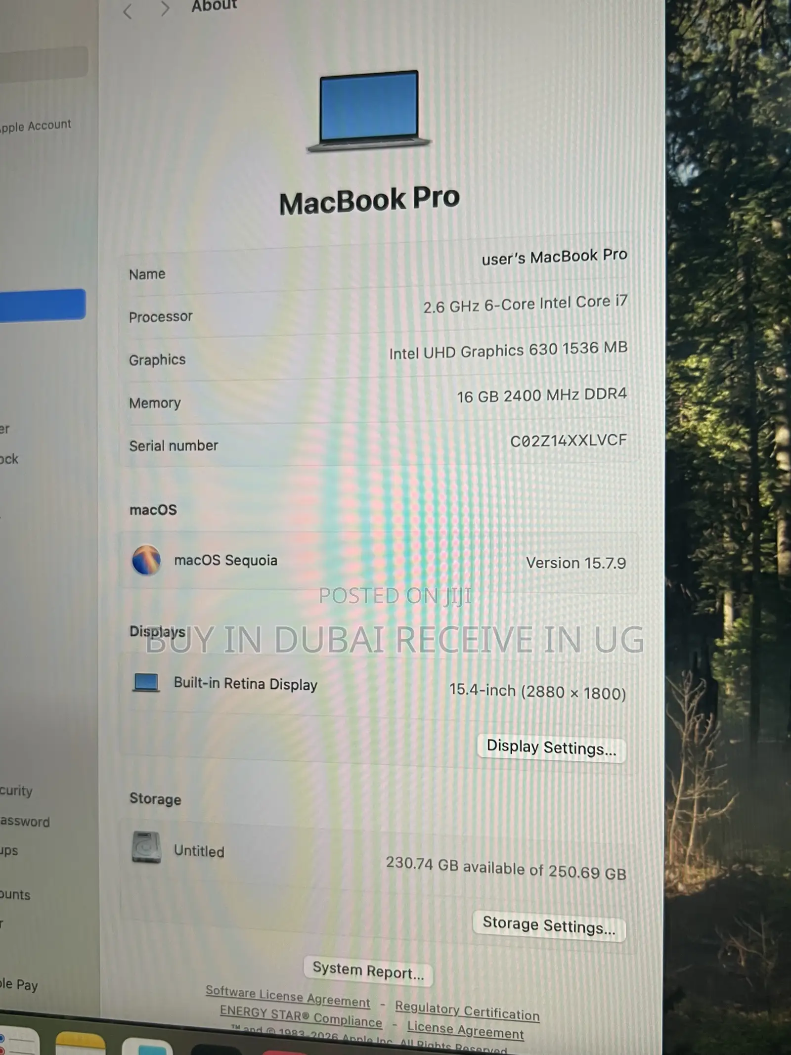 Laptop Apple MacBook Pro 2019 16GB Intel Core i7 SSD 256GB