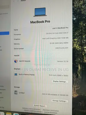 Laptop Apple MacBook Pro 2019 16GB Intel Core i7 SSD 256GB