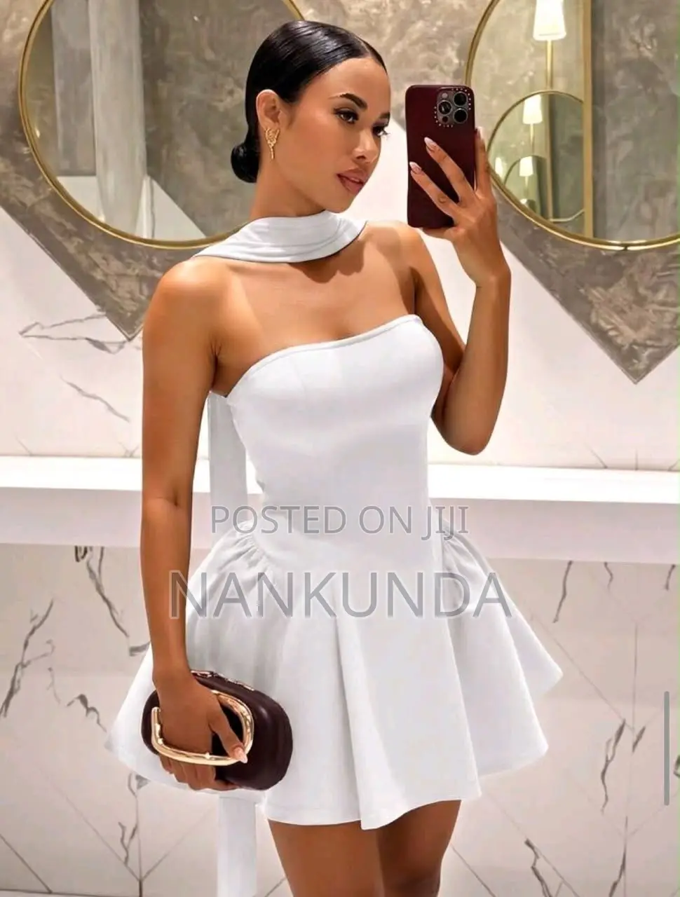 Sexy Strapless Ruffle Mini Party Dress -White Red and Black