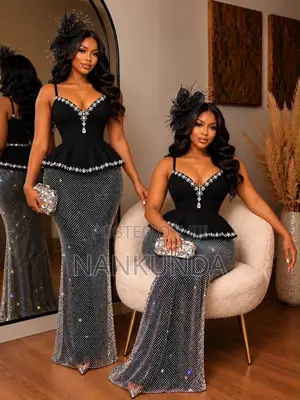 Luxury Crystal Beaded Peplum Grown- Long Glitter Dress