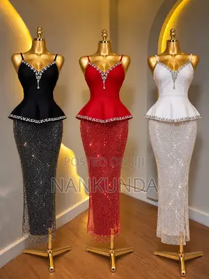 Luxury Crystal Beaded Peplum Grown- Long Glitter Dress