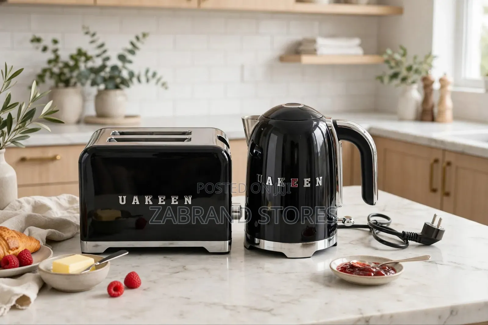 Uakeen Electric Teapot (Kettle) and 2-Slice Toaster Combo Set