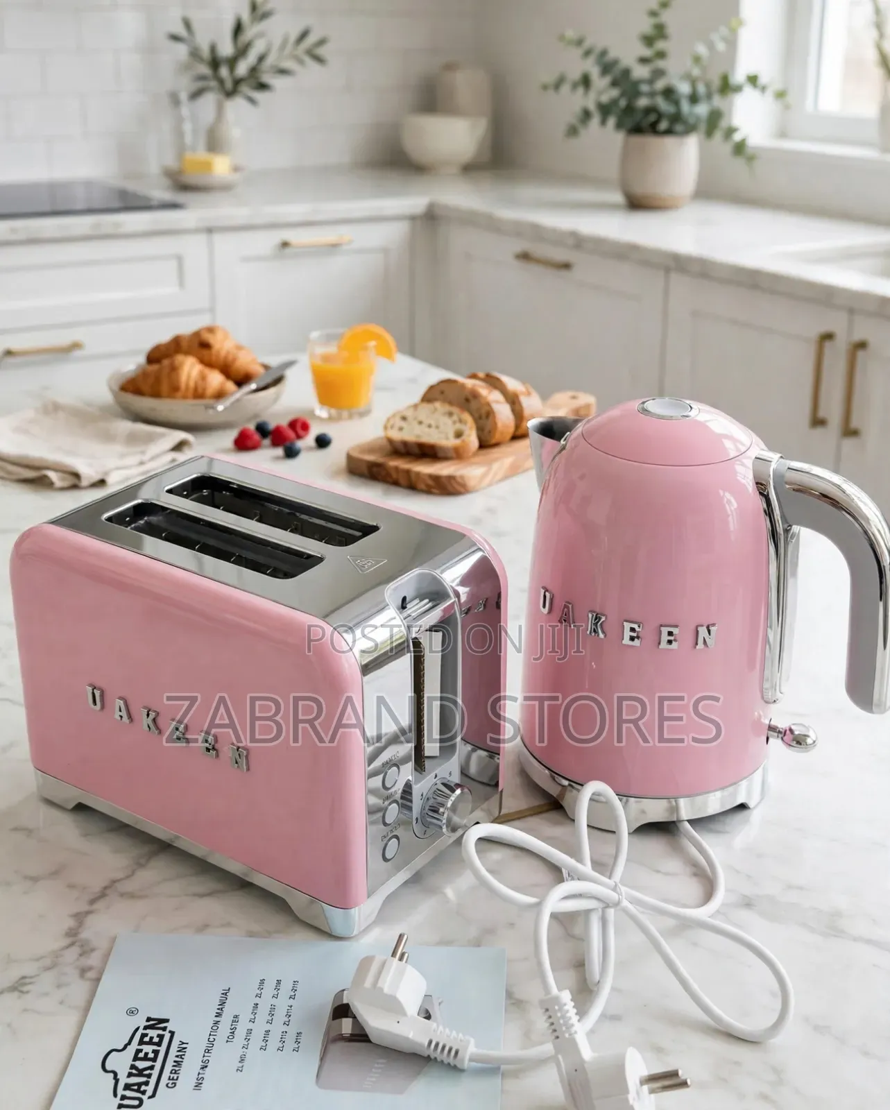 Uakeen Electric Teapot (Kettle) and 2-Slice Toaster Combo Set