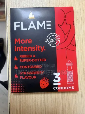 Flame Premium Condoms (3 Pack) - Ribbed & Super-Dotted Strawberry Flav