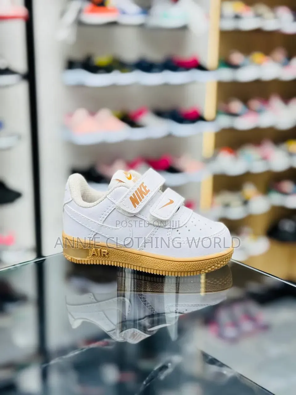 Kids AF1 White Sneakers Velcro Gum Sole 30 -35 Turkey