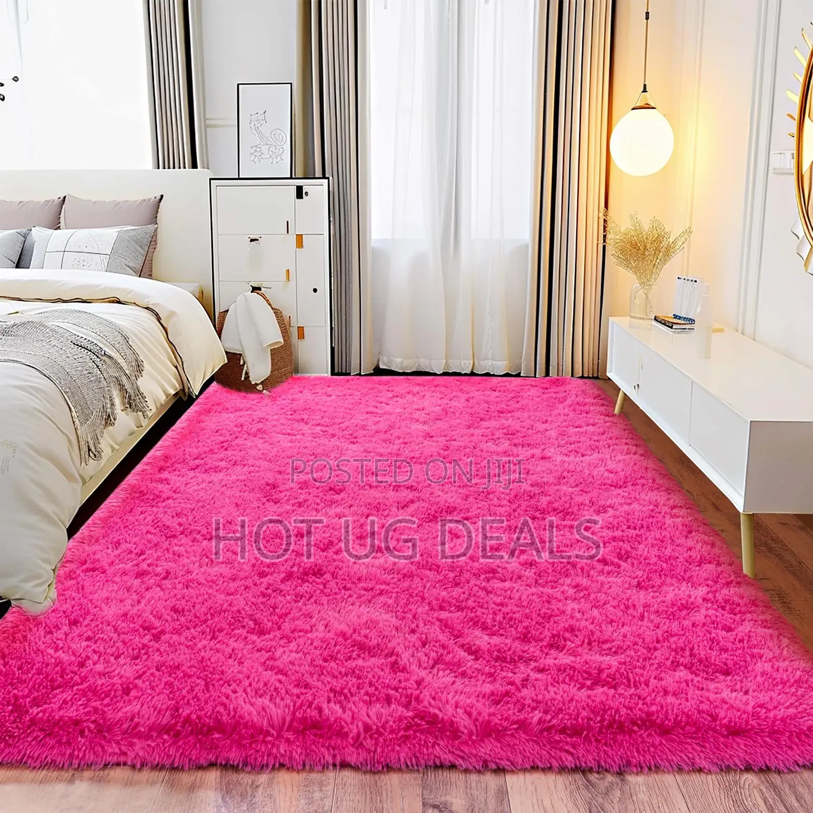 2 × 2.3m Large Fluffy Soft Center Carpet – Luxury Floor Rug - Pink