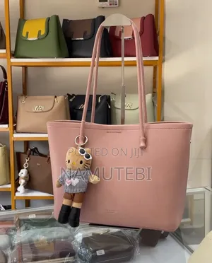 Cocy Leather Office Tote Bag Decorated With a Cute Teddy Bear Charm.