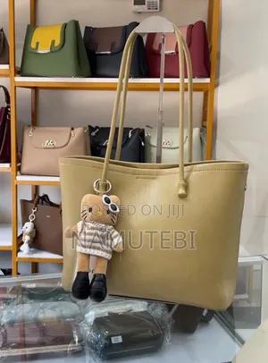 Cocy Leather Office Tote Bag Decorated With a Cute Teddy Bear Charm.