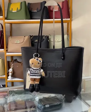 Cocy Leather Office Tote Bag Decorated With a Cute Teddy Bear Charm.