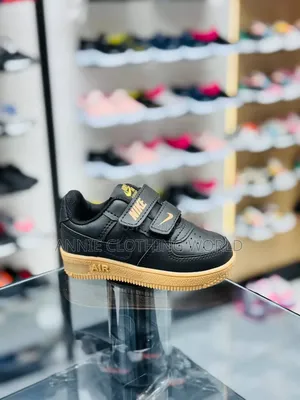 Kids Nike AF1 - Gold NIKE Logo - Double Velcro Strap - Sizes 30 to 35