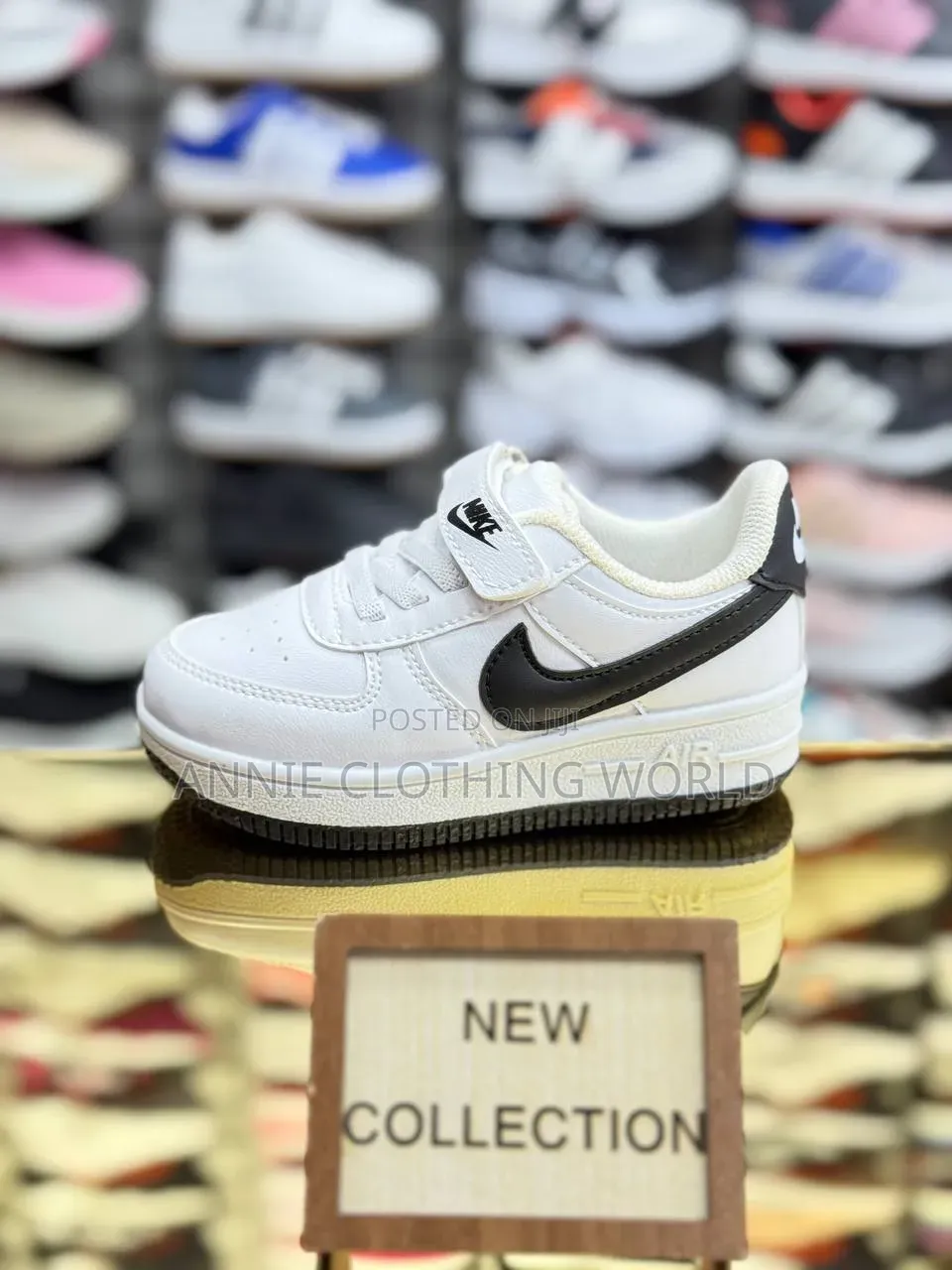 White and Black Swoosh - Lace + Velcro Strap- New Size 30 - 35