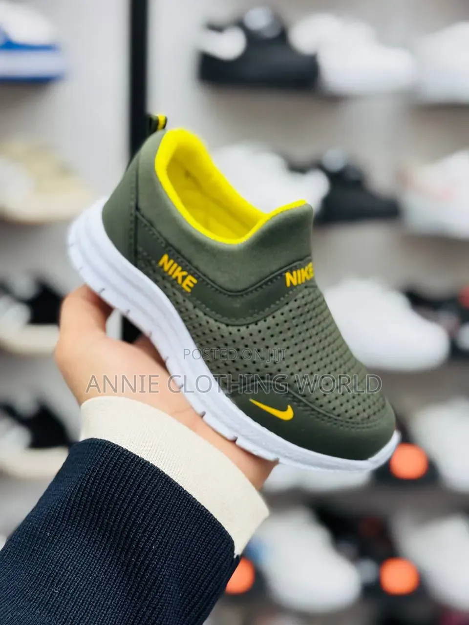 Boys Army Green Sneakers 30- 35 Yellow Logo Sport Shoes