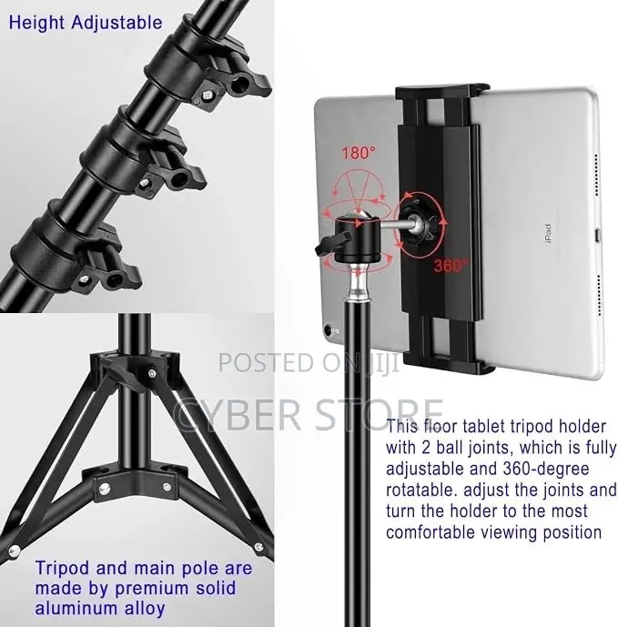 Tablet Tripod Stand, With 65 Inch Height Adjustable Tripod Stand