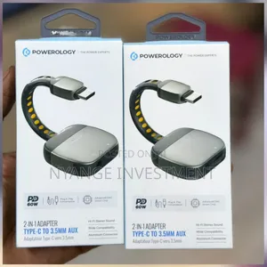 Powerology 60W Zinc Alloy Type C to 3.5mm 2in1 Aux Adapter.