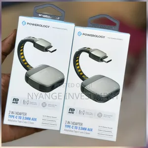 Powerology 60W Zinc Alloy Type C to 3.5mm 2in1 Aux Adapter.