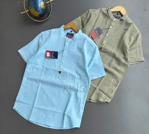 Band/Mandarin Collar, a Short Linen Button Placket Shirt