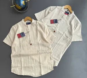Band/Mandarin Collar, a Short Linen Button Placket Shirt