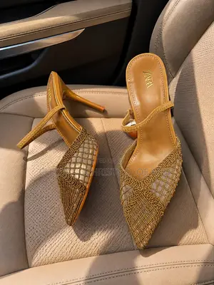 Ladies Classy Heels Collection Mesh Bow and Studded Sling Back Heels