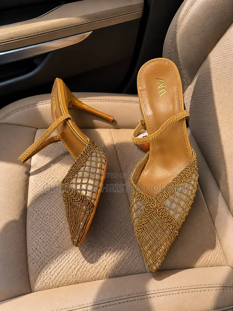Ladies Classy Heels Collection Mesh Bow and Studded Sling Back Heels