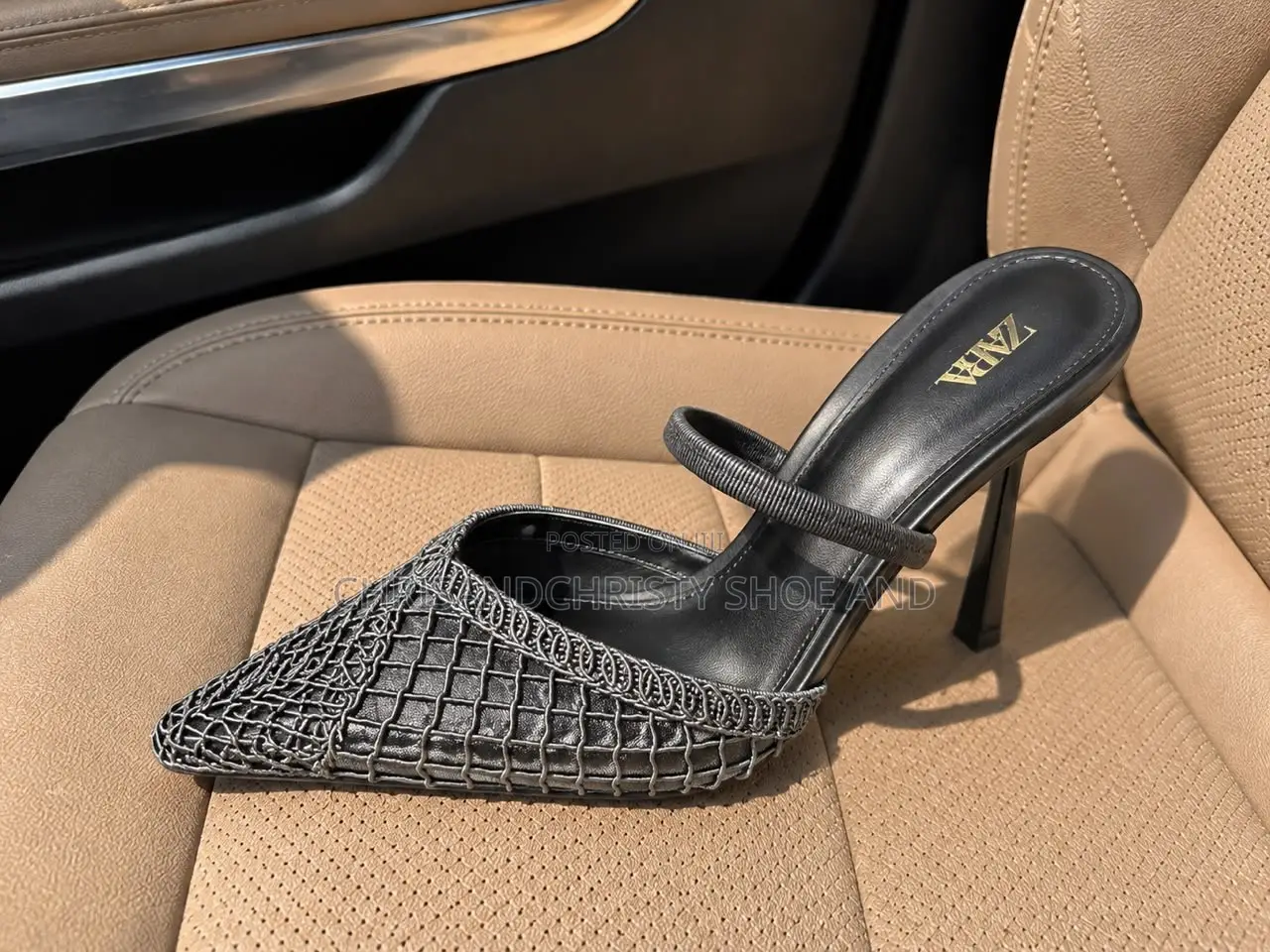 Ladies Classy Heels Collection Mesh Bow and Studded Sling Back Heels