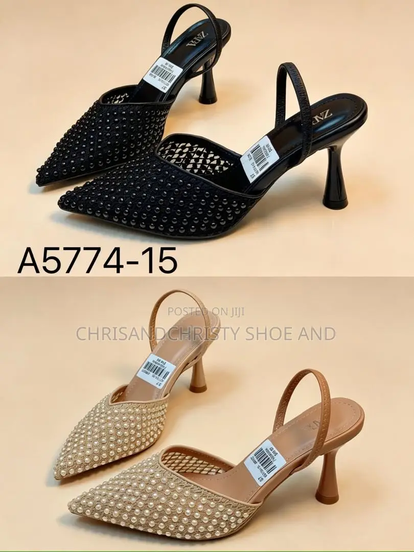 Ladies Classy Heels Collection Mesh Bow and Studded Sling Back Heels
