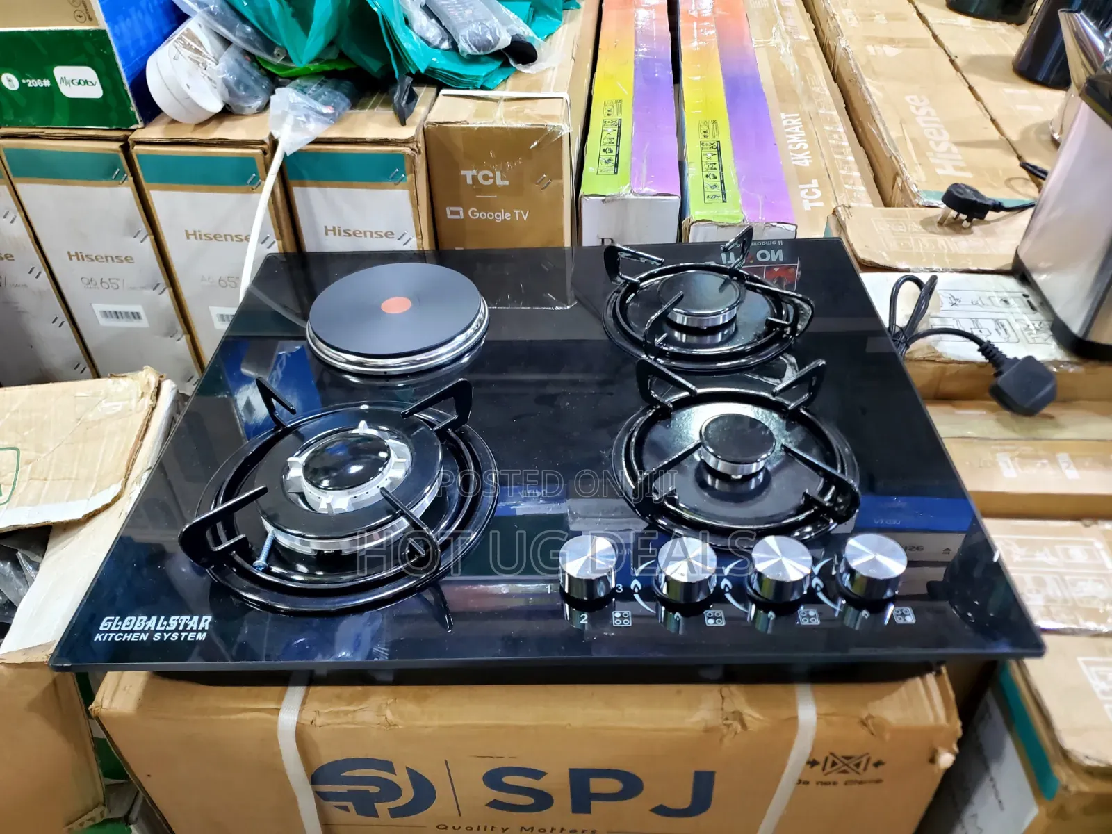 Globalstar 3 Gas + 1 Electric Built-in Hob | Black Glass Cooktop