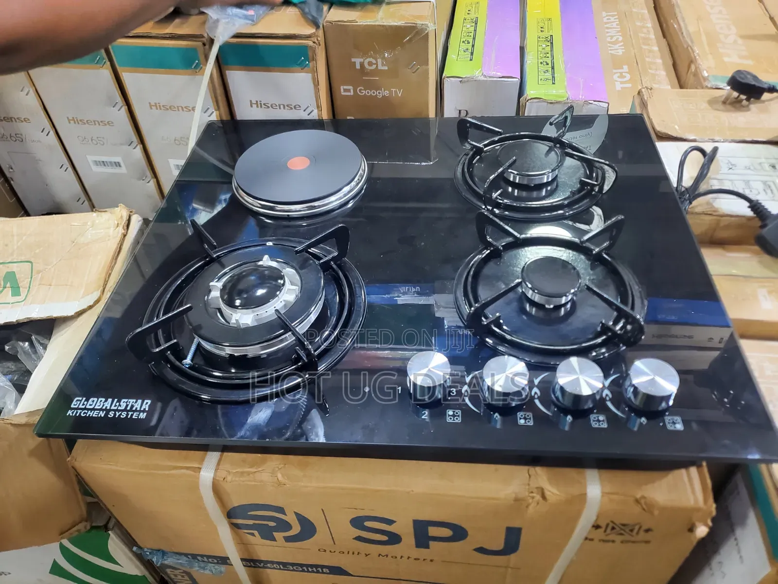 Globalstar 3 Gas + 1 Electric Built-in Hob | Black Glass Cooktop