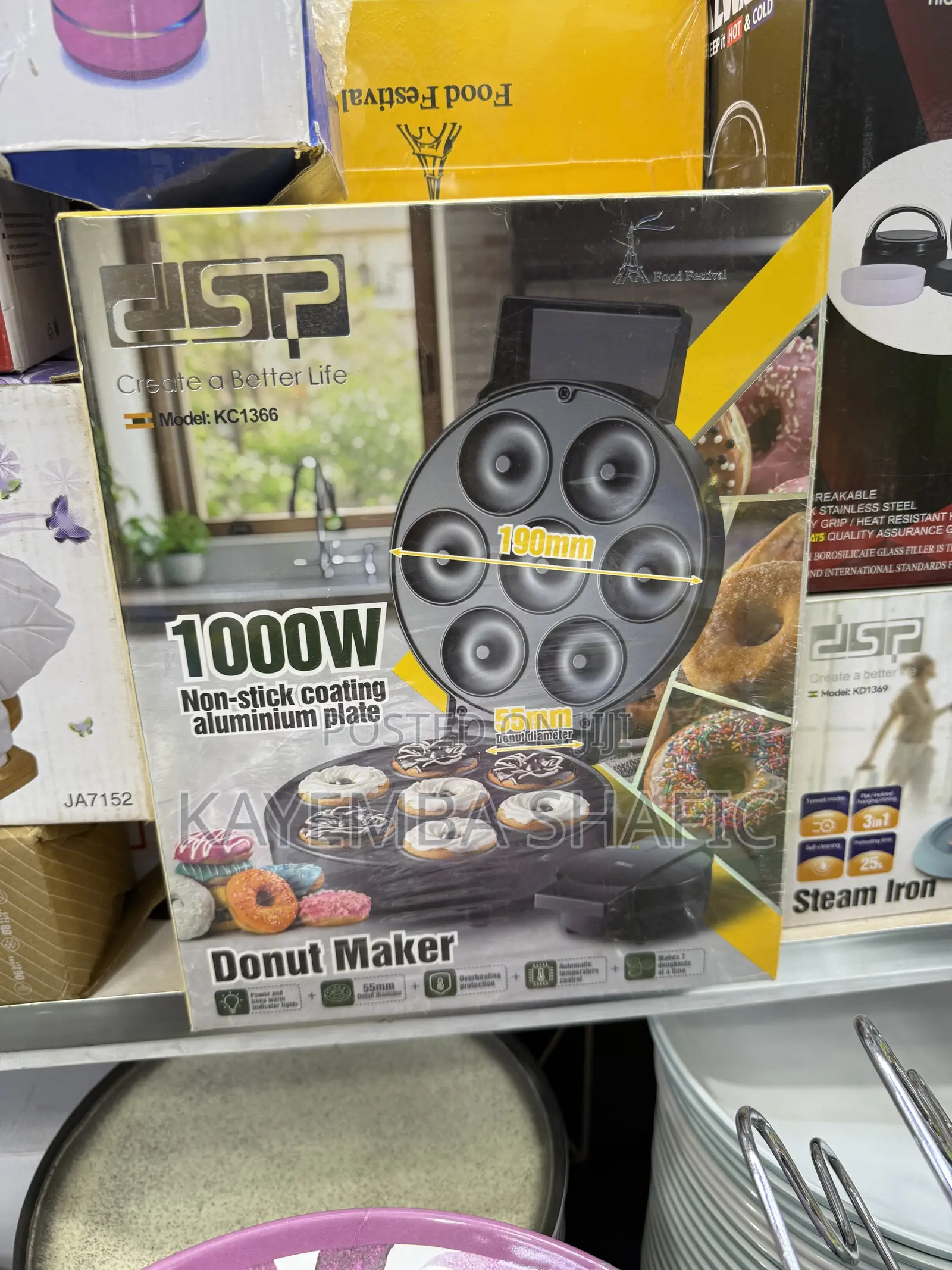 DSP 1000W Non-Stick 7-Hole Electric Mini Donut Maker Machine