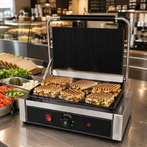 Commercial Panini Press Grill Single Contact Sandwich Maker Shawarma