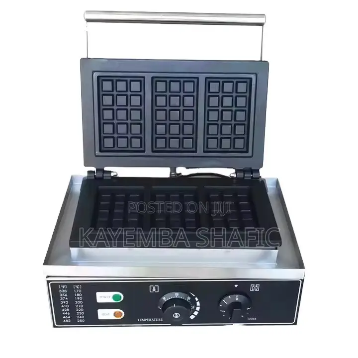 Commercial Electric Waffle Maker – 3-Grid Belgian Square Machine
