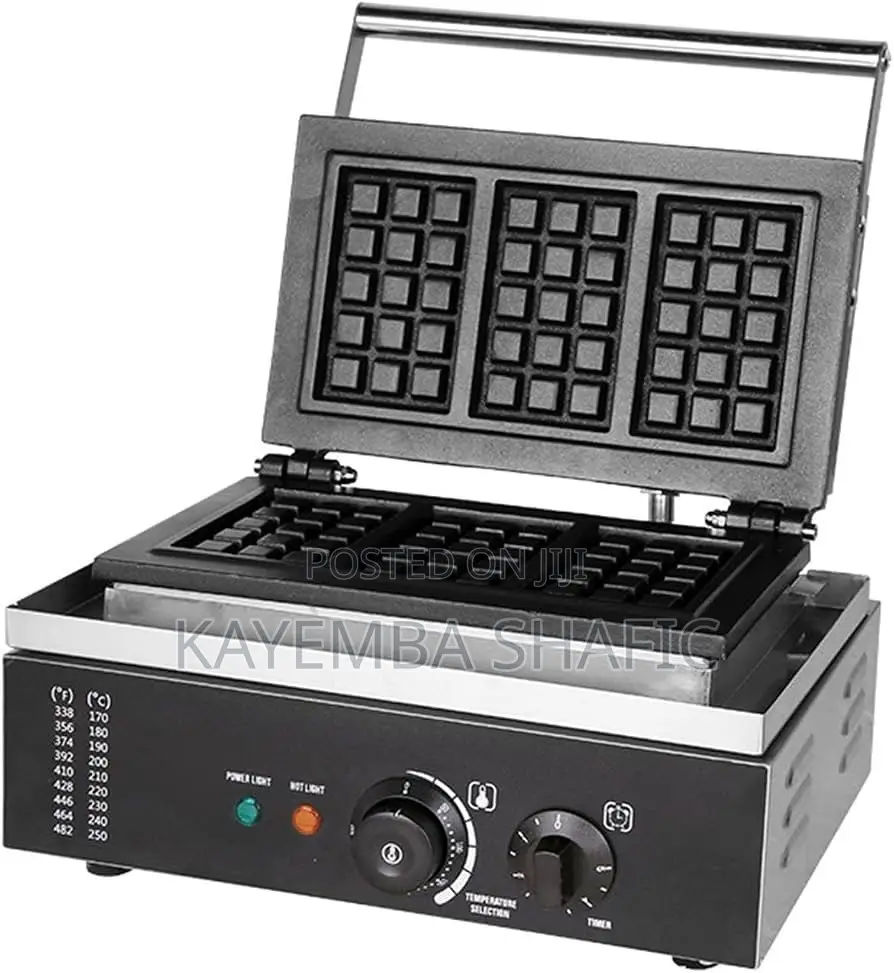 Commercial Electric Waffle Maker – 3-Grid Belgian Square Machine