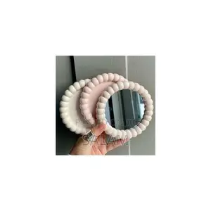 Decorative Round Tabletop Mirror - Beaded Frame for Makeup & Vanity