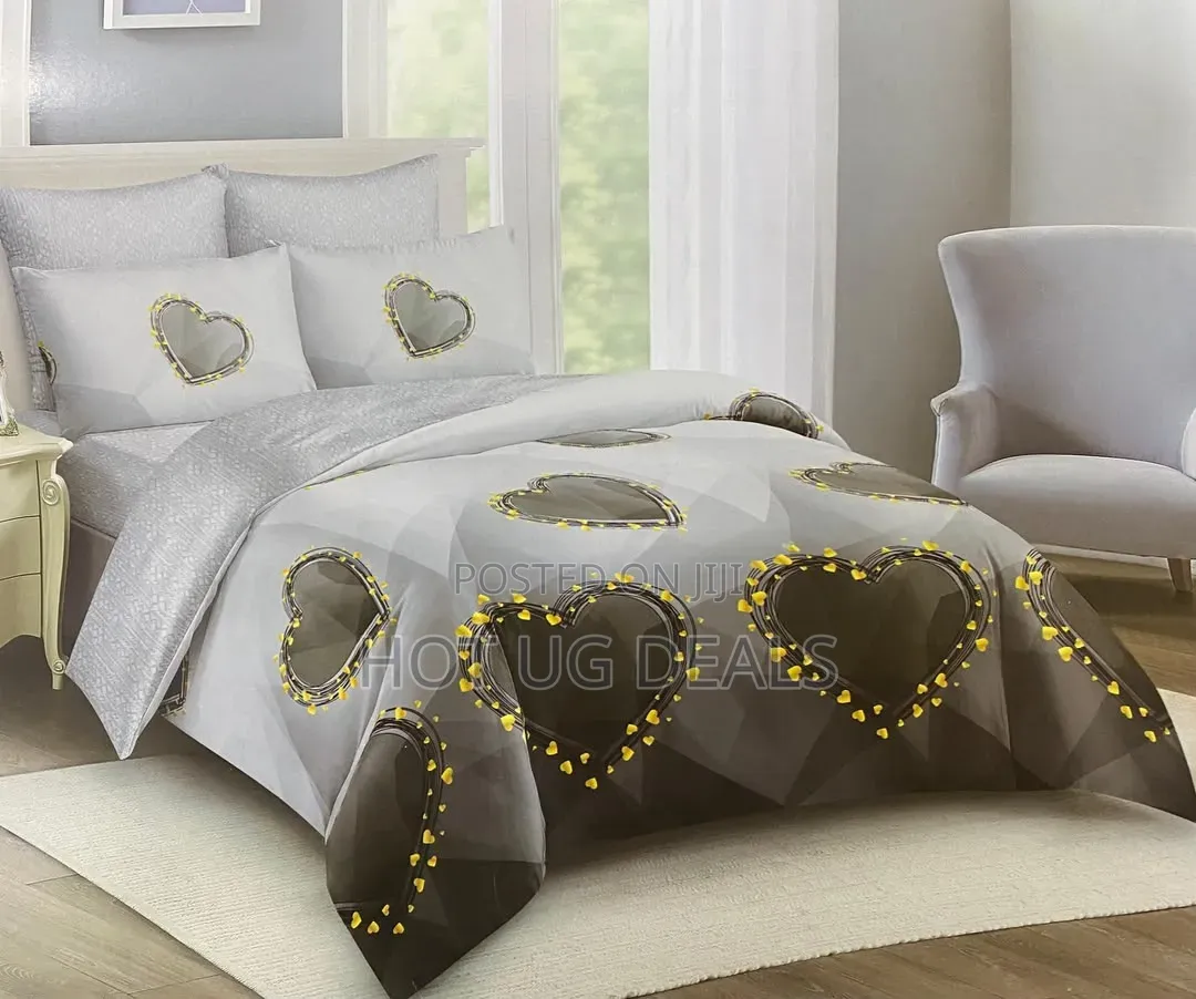 4Pc Duvet ( 2 Pillow Cases, 1 Bedsheet, 1 Duvet) - Brown With Grey 5x6