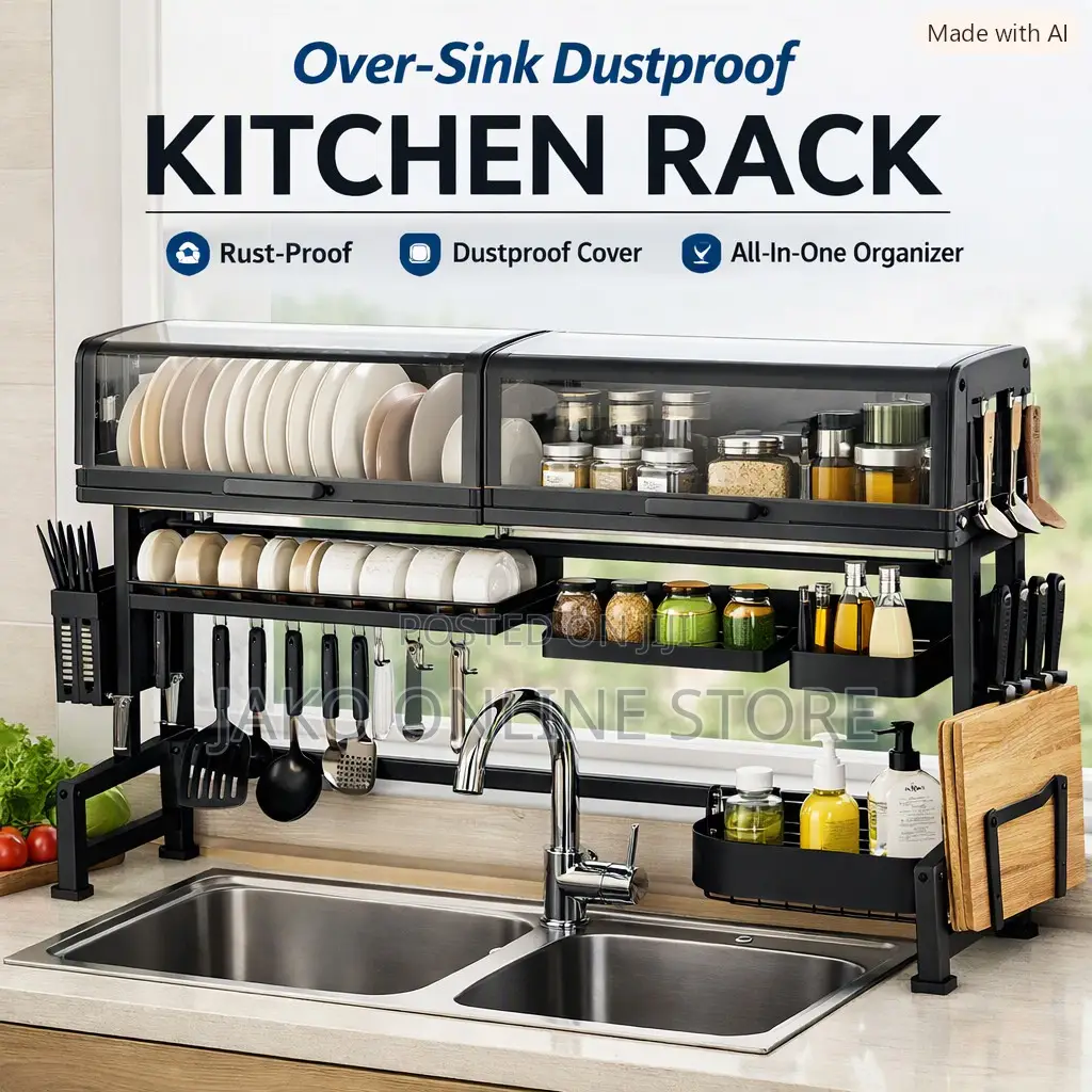 Over‐Sink Duct Proof Kitchen Rack (All‐in‐One Draining Organizer).