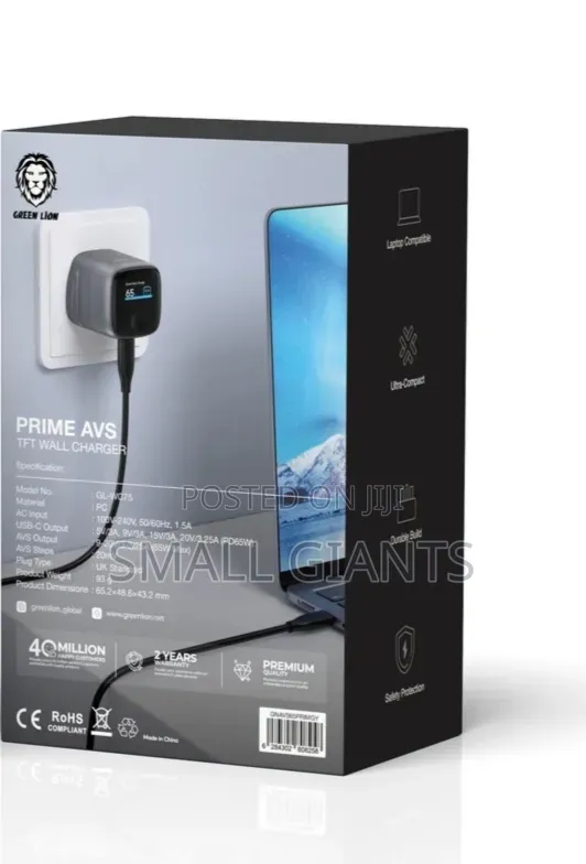 Green Lion Prime AVS TFT Wall Charger With GaNStorm Technology