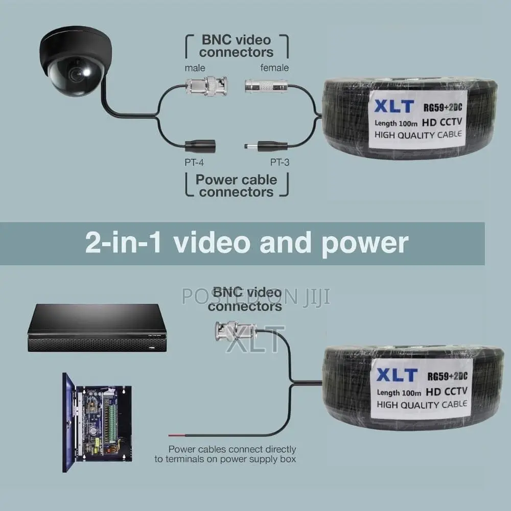 XLT RG59 Coaxial Cable With Power, 75 Ohms,0.81mm CCS-100m
