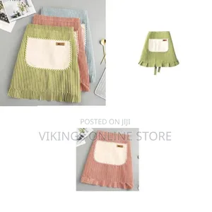 Half-Length Zipper Large Pocket Kitchen Cooking Apron Striped