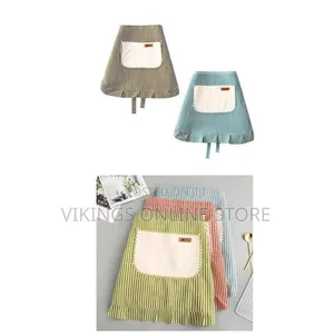 Half-Length Zipper Large Pocket Kitchen Cooking Apron Striped