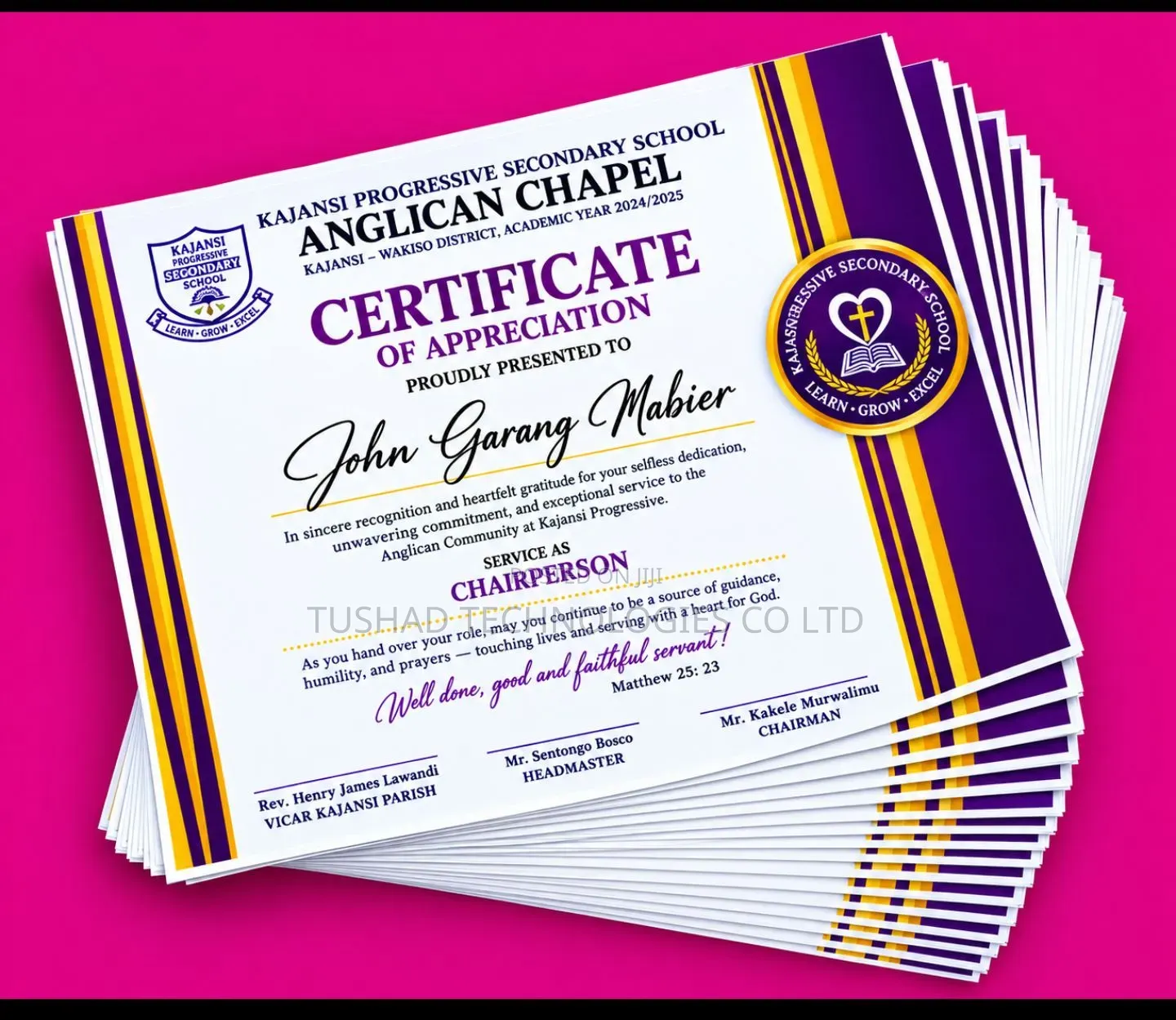 Certificate Printing, Framed Certificates on Boards