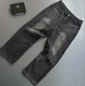 Men's Dark-Wash/Black Vintage Straight-Fit and Baggy Denim Jeans