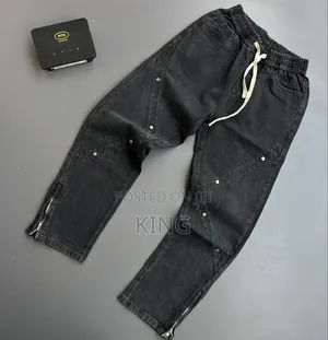 Men's Dark-Wash/Black Vintage Straight-Fit and Baggy Denim Jeans