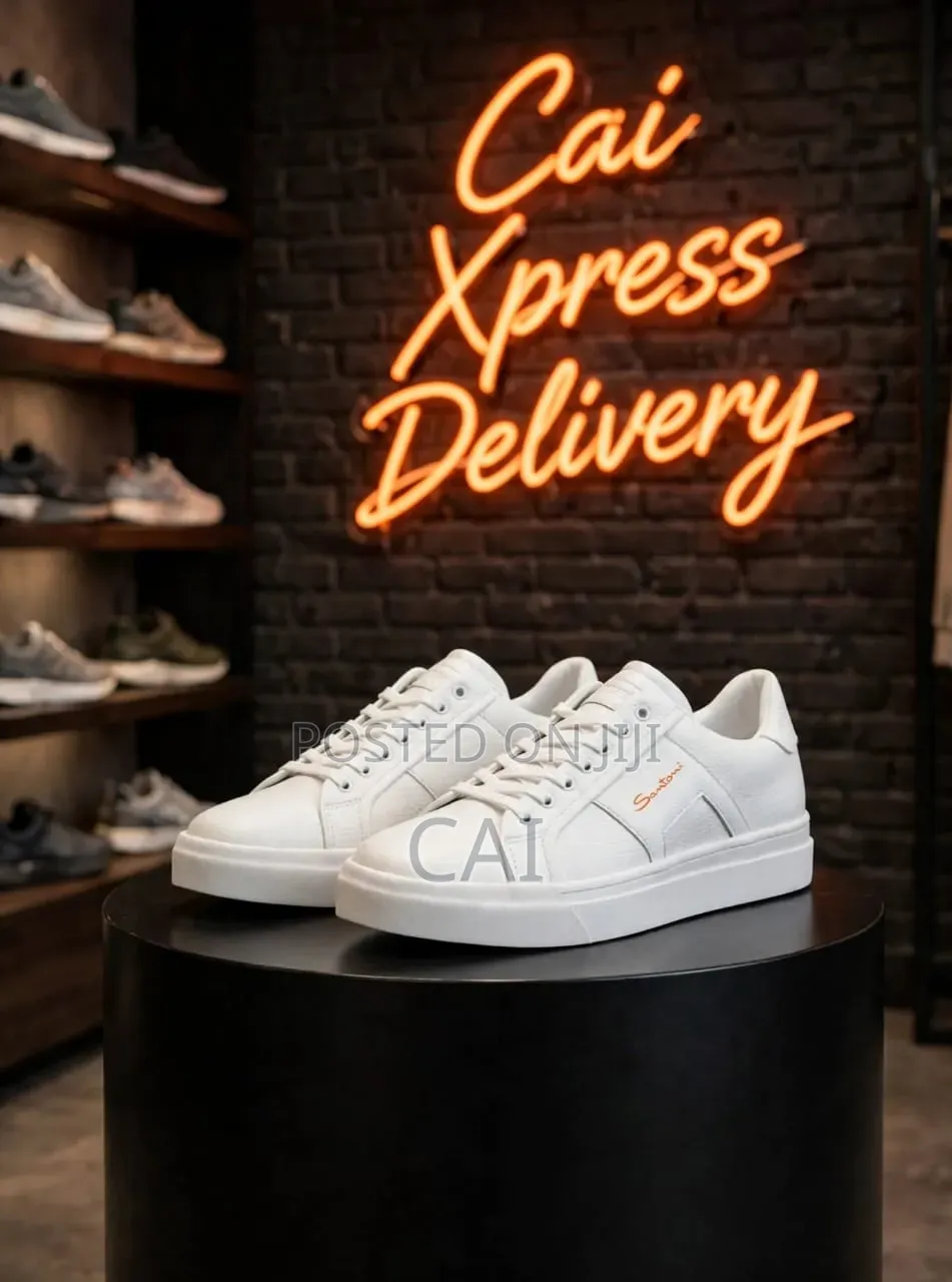 Santoni Milano White Casual Leather Sneakers