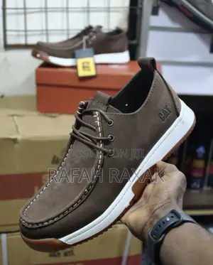 Men’s Classic Dark Brown CAT Casual Leather Moc-Toe Lace Up Shoes