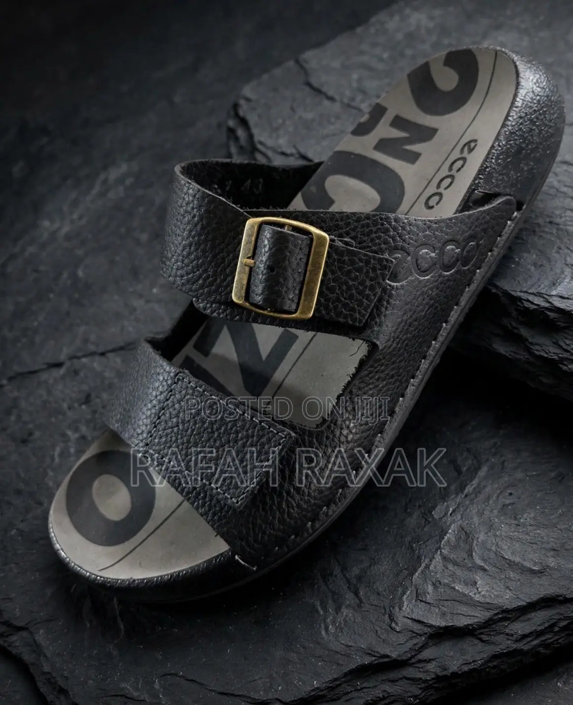 Men’s Classic Black Ecco Double-Strap Leather Sandals